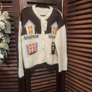 BDG Cream and Brown Cardigan with Geometric Design